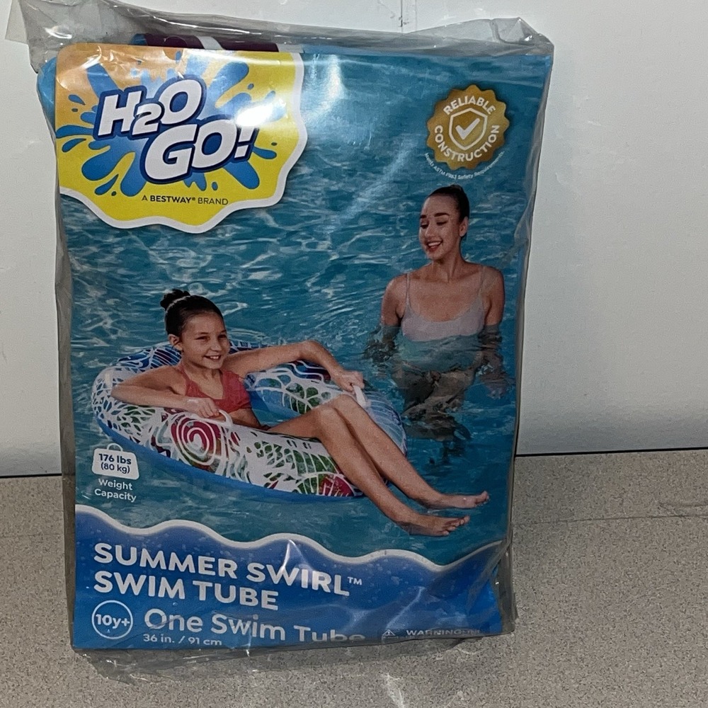 H2O GO! Bestway Summer Swirl Swim Ring Tube Pool Float & Handles 10+ Yrs 176lbs
